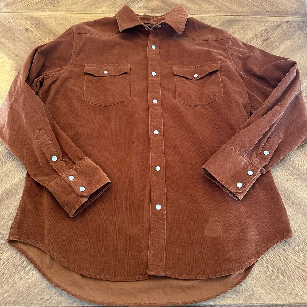 Banana Republic Pearl Snap Brown Corduroy Shirt, Size XL, Western Casual Cotton